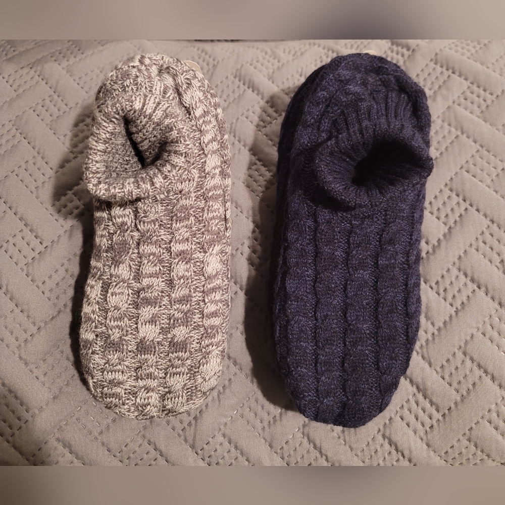 Men Cozy Knit Slipper Socks, 2 Pairs- Size: 8- 10 (S/M)